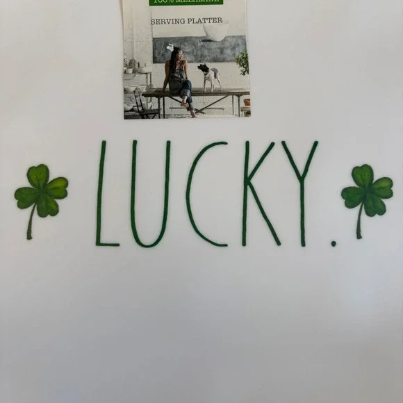 Rae Dunn Lucky St Patricks Day Melamine Serving Platter White Green Clover 19in - Picture 2 of 6